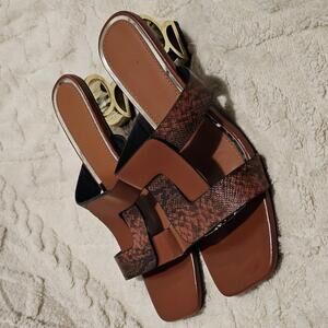 Brown Faux Leather Faux Croc Sandals EU41 (US10-11)